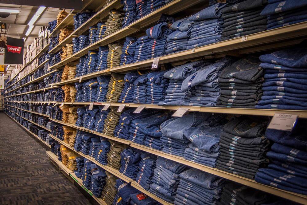 wall of jeans at Bluestem Farm and ranch