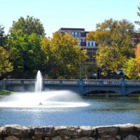 the fountain at wooster lake on the Emporia State University campus