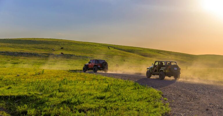 vehicles on a backroads jeep trail in the flint hills of kansas