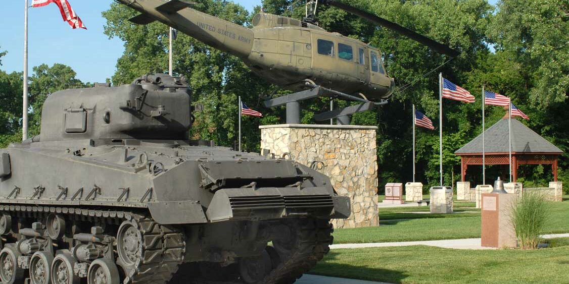 tank and helicopter at the All veterans memorial park