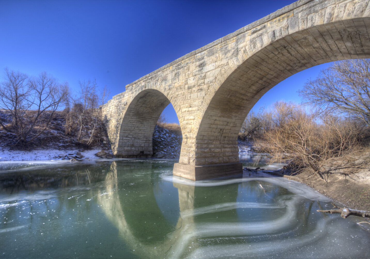Clements,Stone,Arch,Bridge,In,Winter;,Kansas